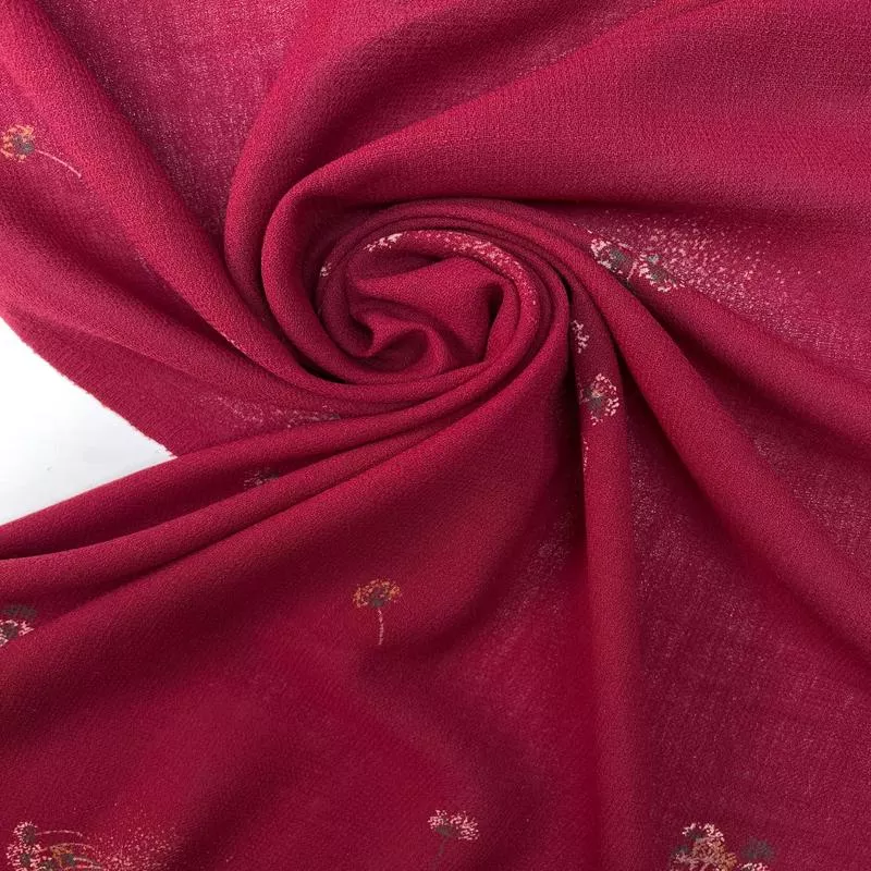 Red Floral Wool Crepe Fabric