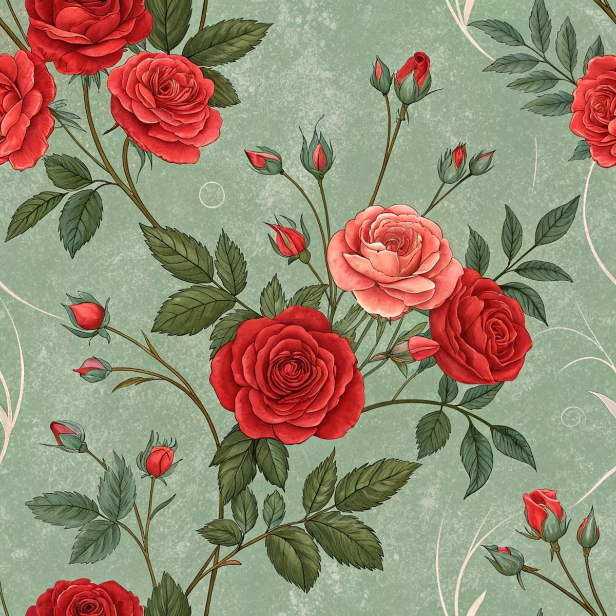 Red Roses and Bees Pattern 11 Quilting Cotton Fabric
