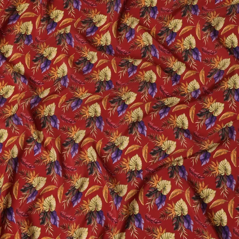 red-viscose-fabric-with-multicolor-leaf-digital-print-110-cm-width-d20640 Red Viscose Fabric with Multicolor Leaf Digital Print, 110 cm Width-D20640