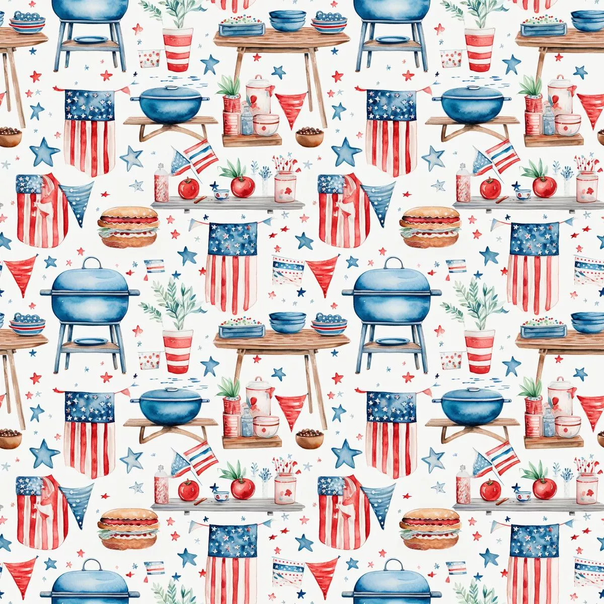 Red White and BBQ Pattern 6 Quilting Cotton Fabric