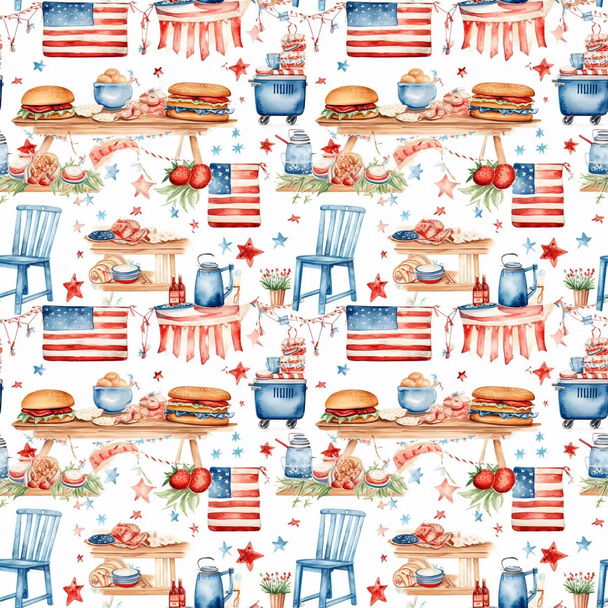 Red White and BBQ Pattern 8 Quilting Cotton Fabric