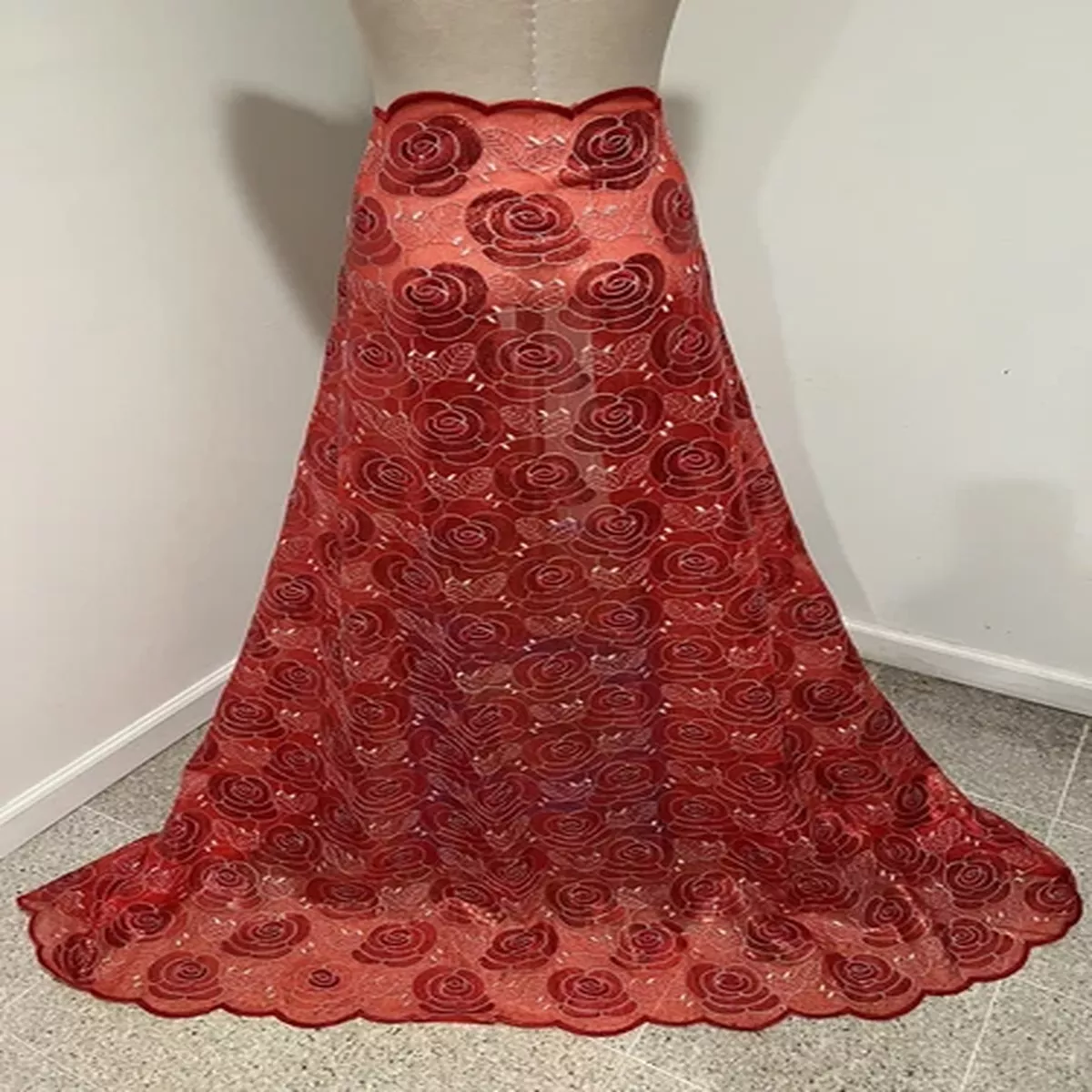 RED WHITEEmbroidery Sequins Lace Fabric 50 Width Sold By The Yard