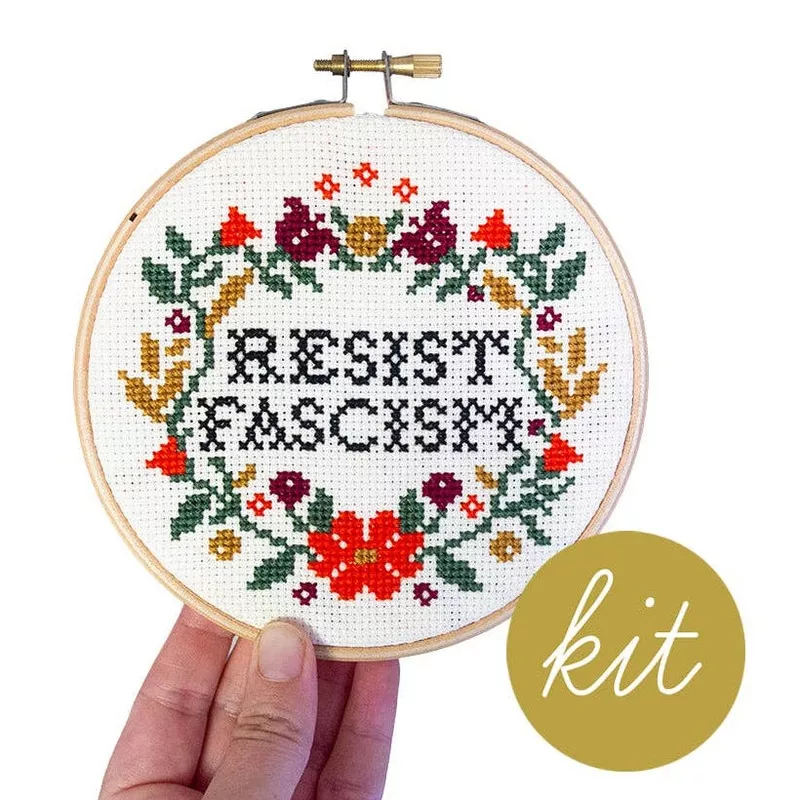resist-fascism-cross-stitch-kit-junebug-darlin Resist Fascism Cross Stitch Kit (Junebug and Darlin)