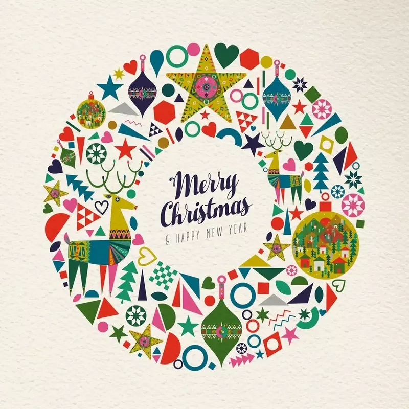retro-christmas-wreath-fabric-panel-multi Retro Christmas Wreath Fabric Panel – Multi
