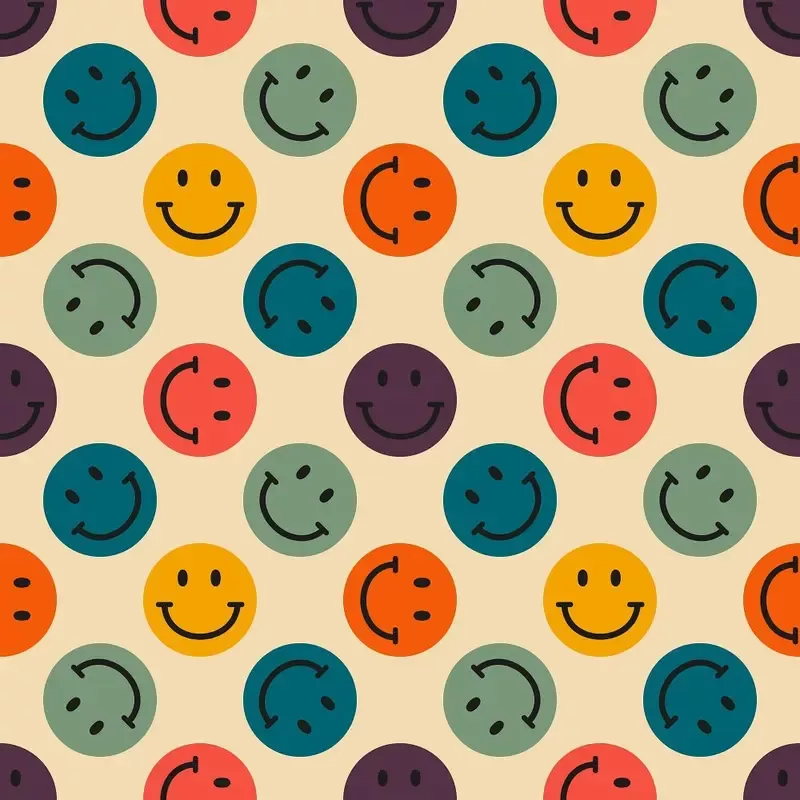 Retro Emoji Smiley Faces Fabric – Tan
