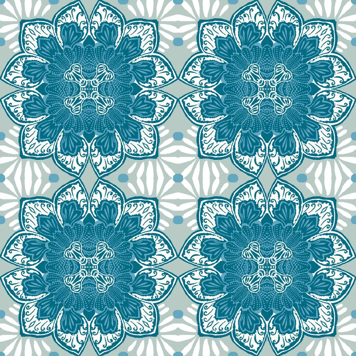 retro-floral-tile-on-blue-gray-fabric Retro Floral Tile on Blue & Gray Fabric