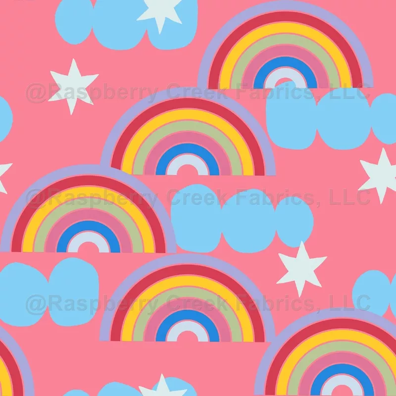 Retro Rainbow and Star Pattern on Pink