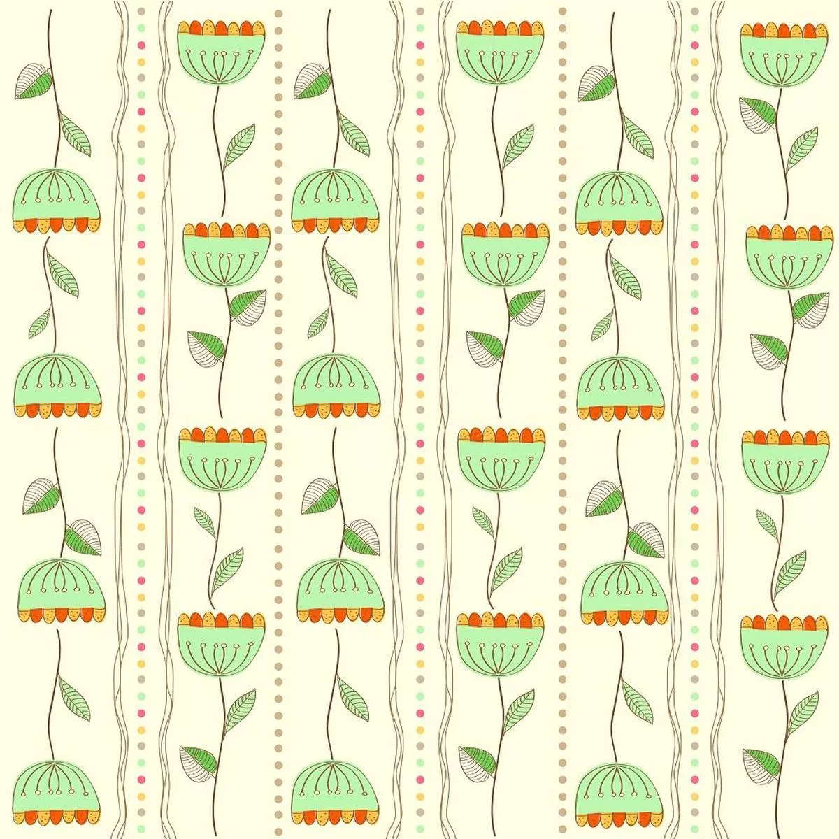 Retro Roses & Dots Fabric – Green