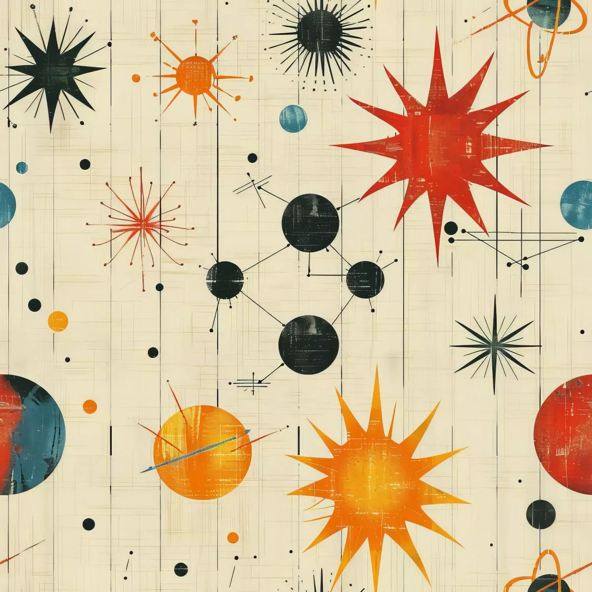 Retro Starburst Pattern 18 Quilting Cotton Fabric