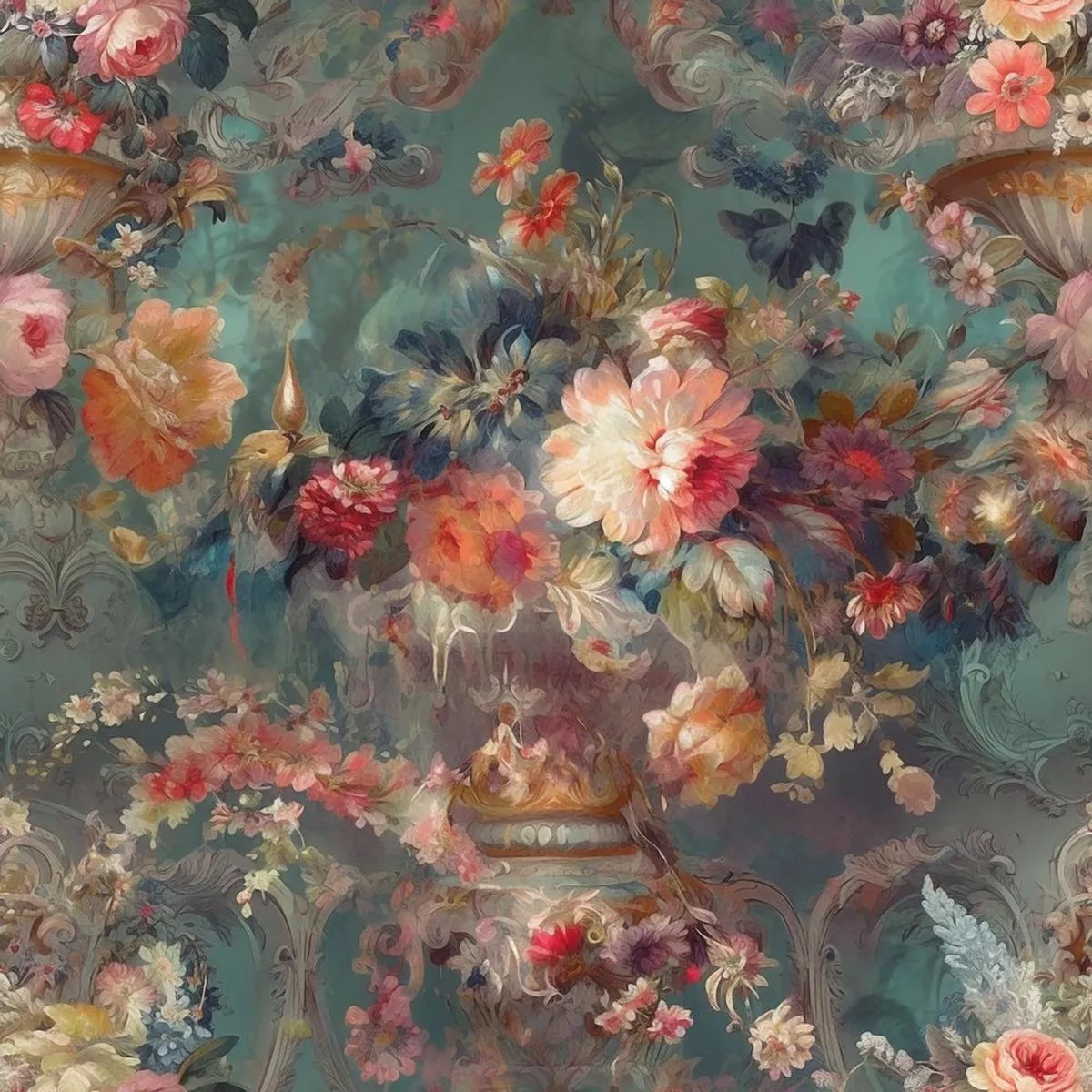 rococo-flowers-pattern-5-fabric Rococo Flowers Pattern #5 Fabric