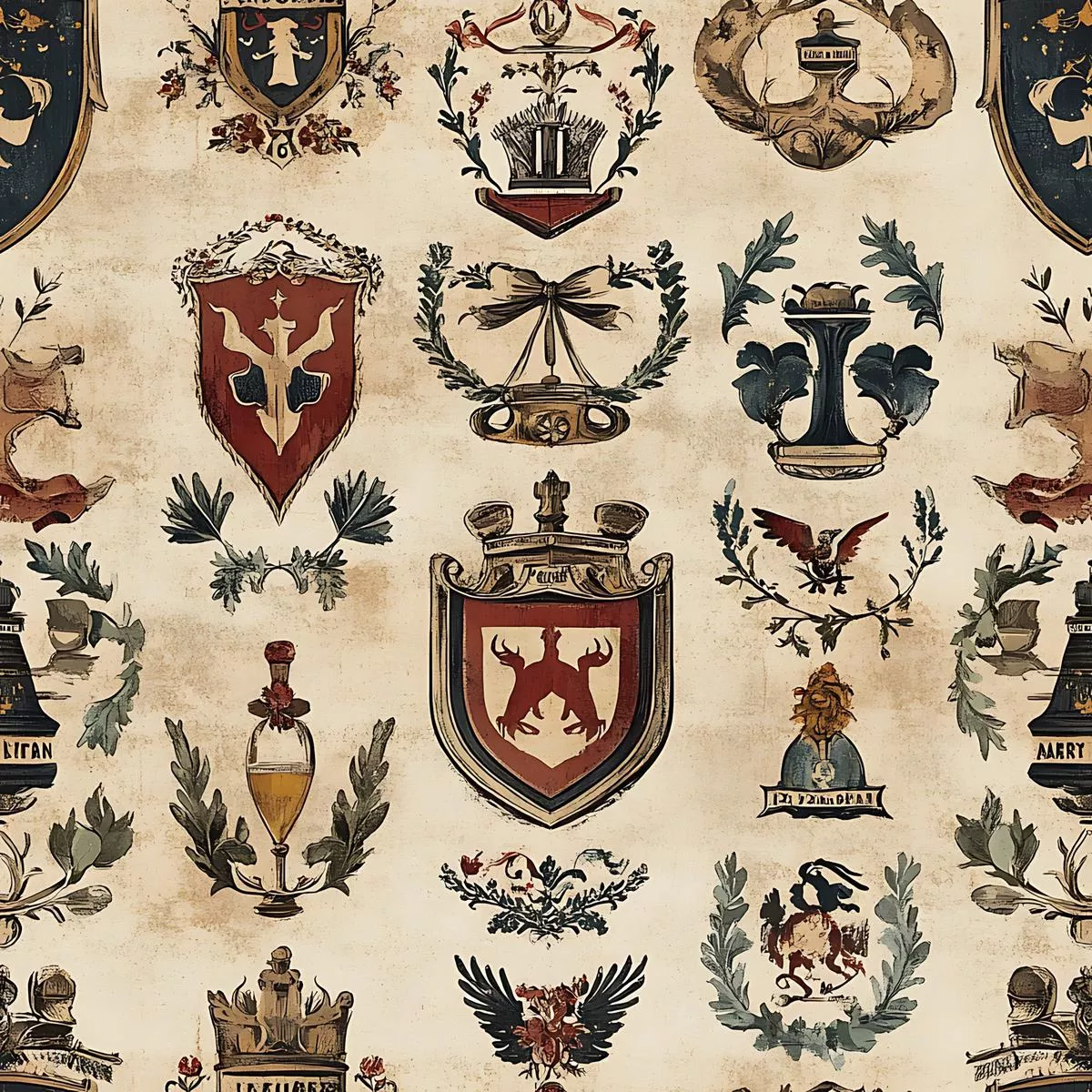 Rustic German Banners and Shields Pattern 7 Quilting Cotton Fabric