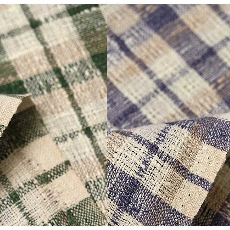 (Sample) Pure Linen Rustic Plaid 3-Tone Mesh [LNC-R3TM] Green