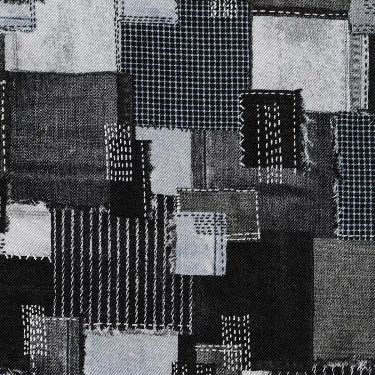 Sashiko Patchwork Print Cotton Twill – Black YGA-89020-1