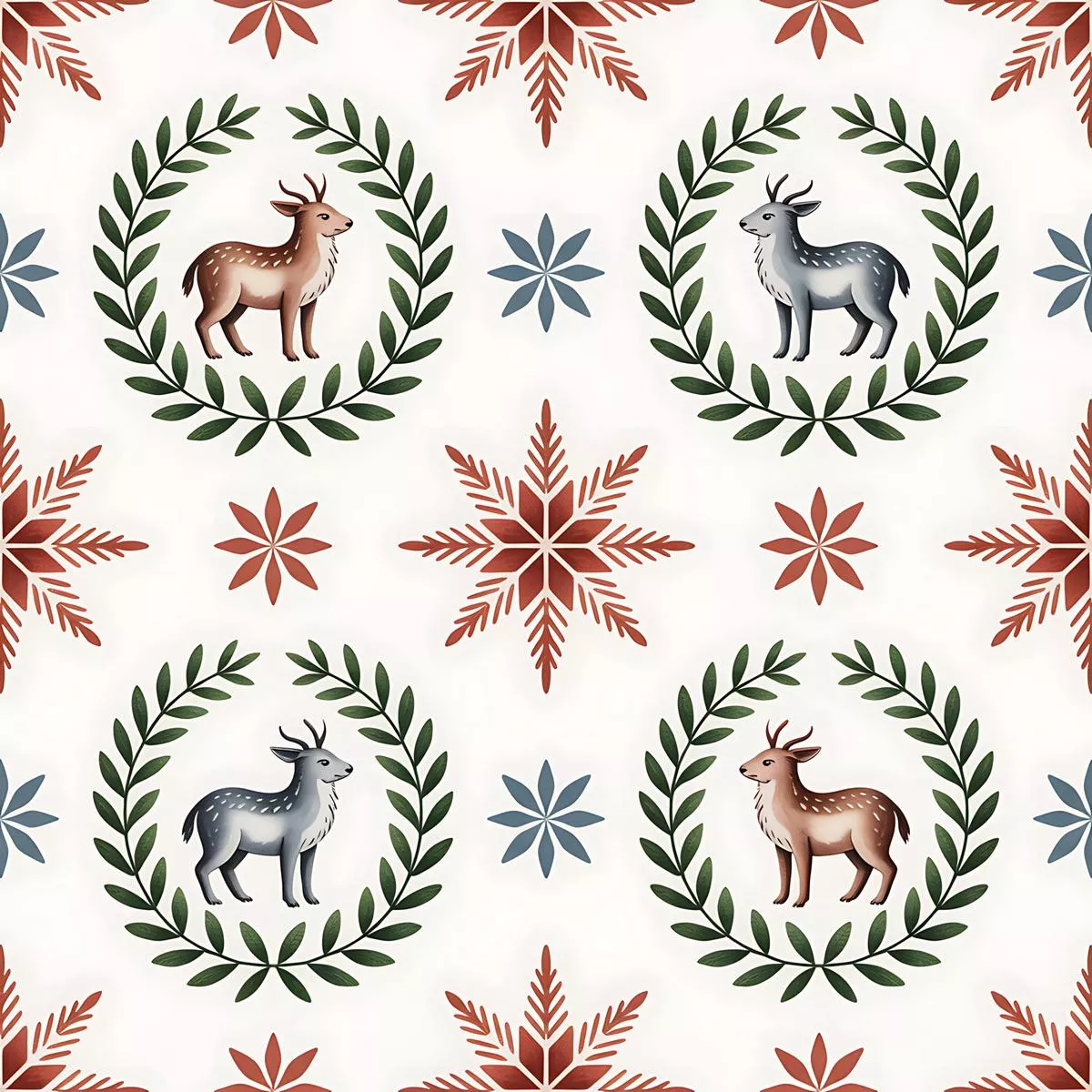 Scandinavian Folk Christmas Pattern 3 Quilting Cotton Fabric