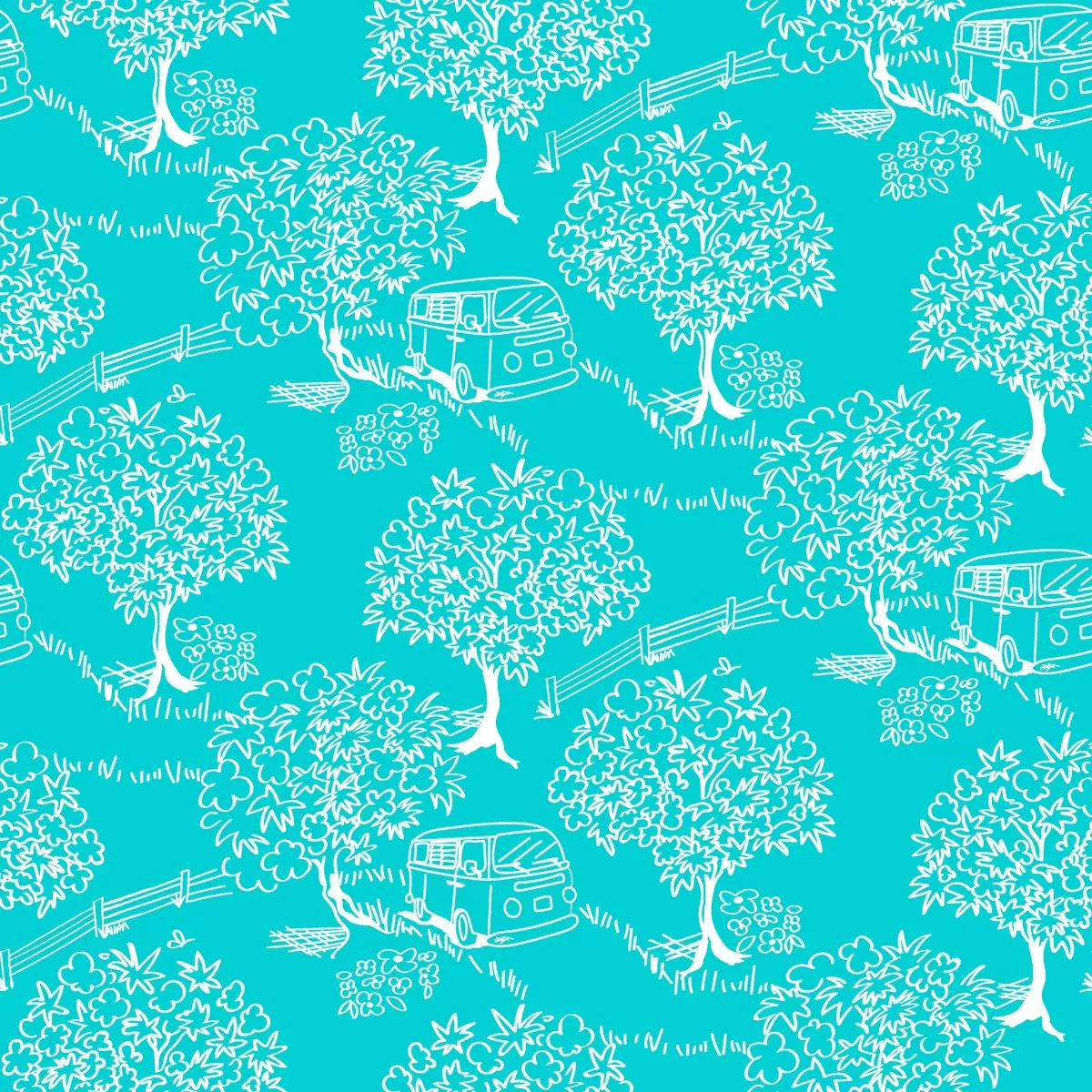 scenic-trees-on-turquoise-fabric Scenic Trees on Turquoise Fabric