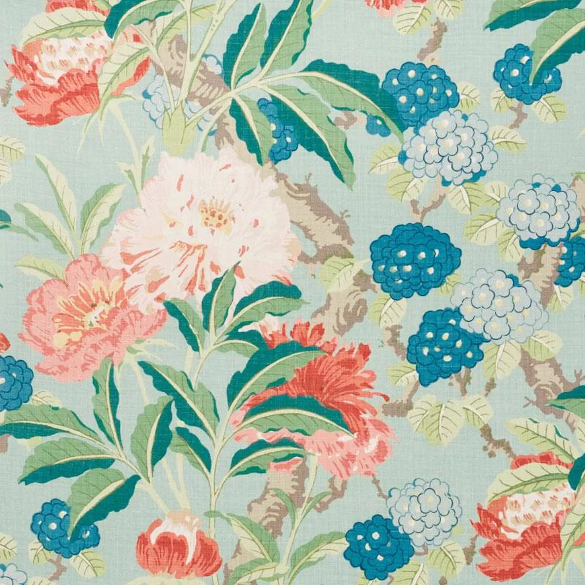 schumacher-enchanted-garden-aqua-fabric Schumacher Enchanted Garden Aqua Fabric