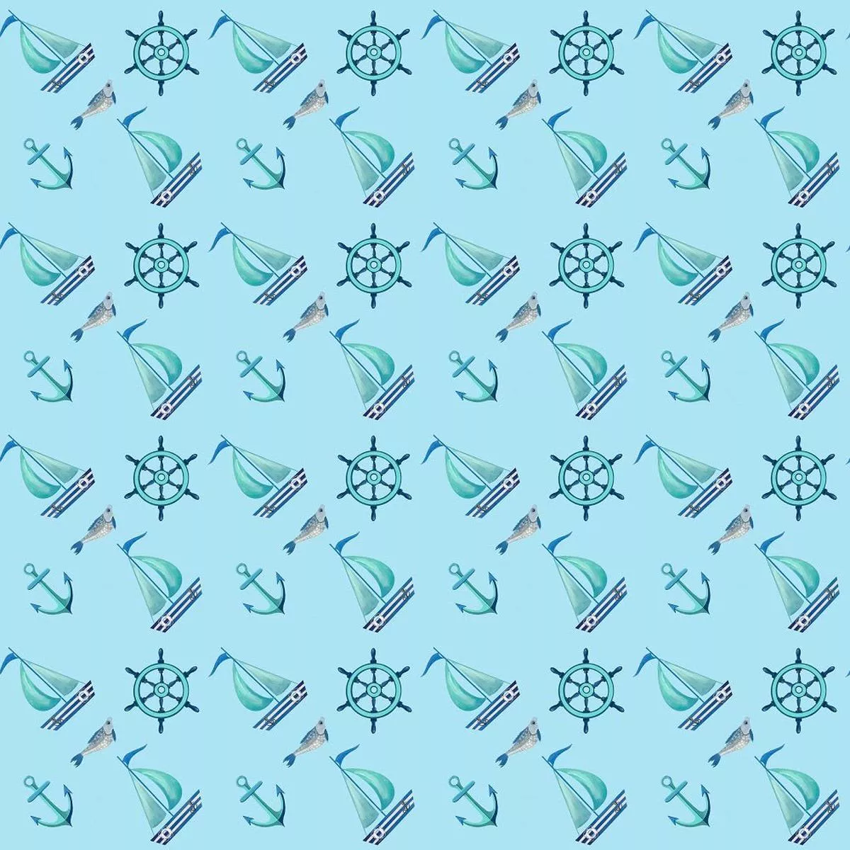sea-gnomes-sailboats-fish-fabric Sea Gnomes Sailboats and Fish Fabric