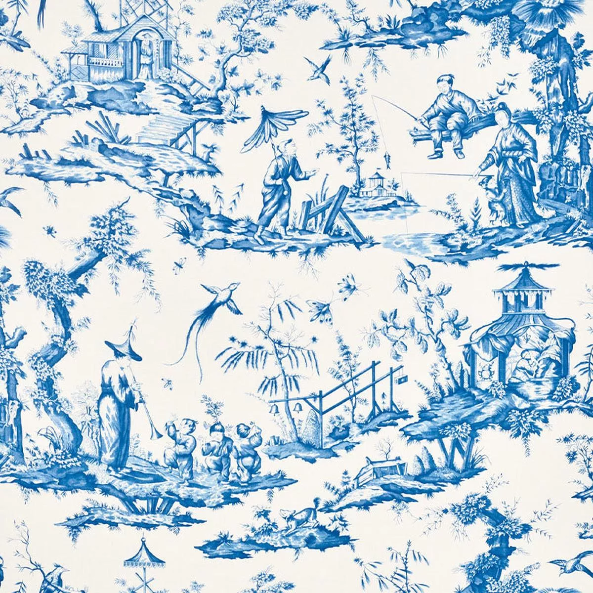 Shengyou Toile Blue Fabric