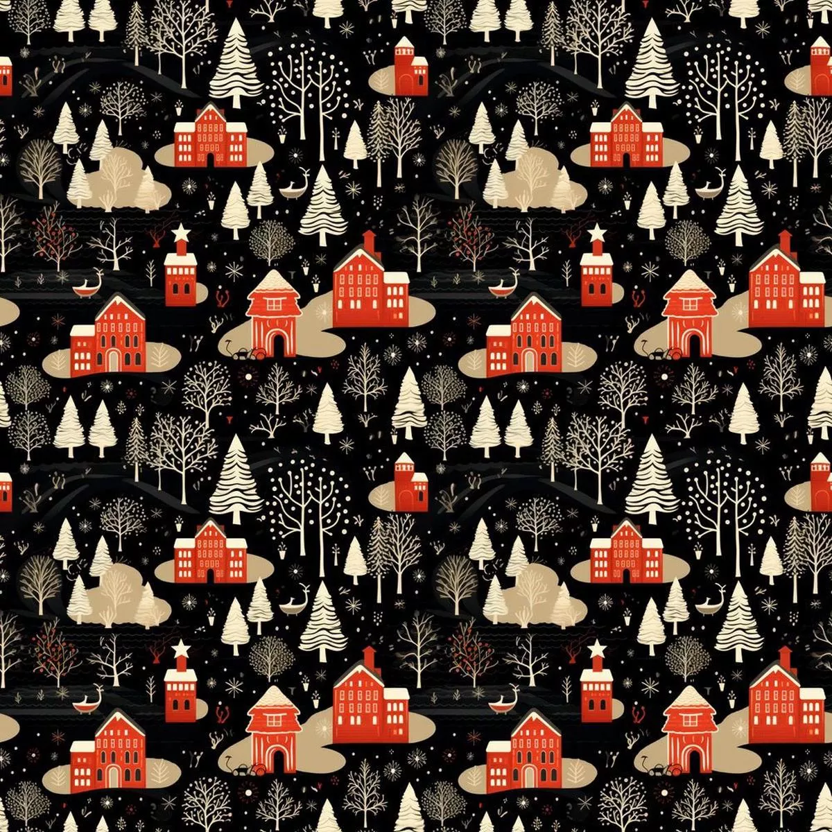 Simple Christmas Village Fabric