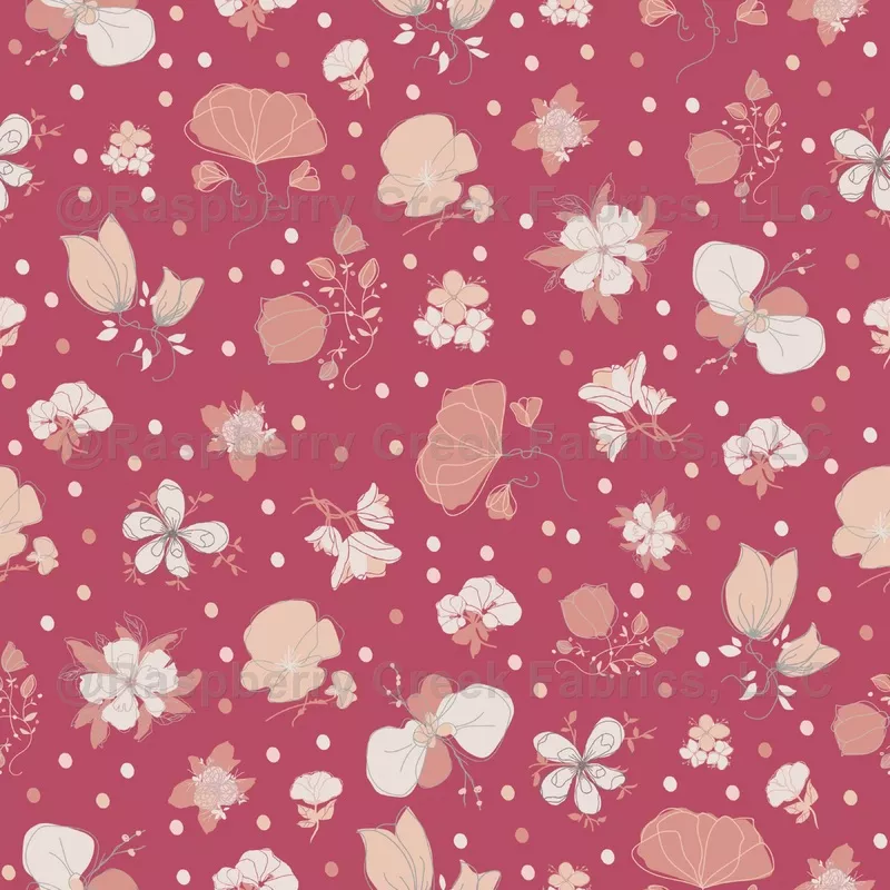 Sketched Flowers on Dark Blush