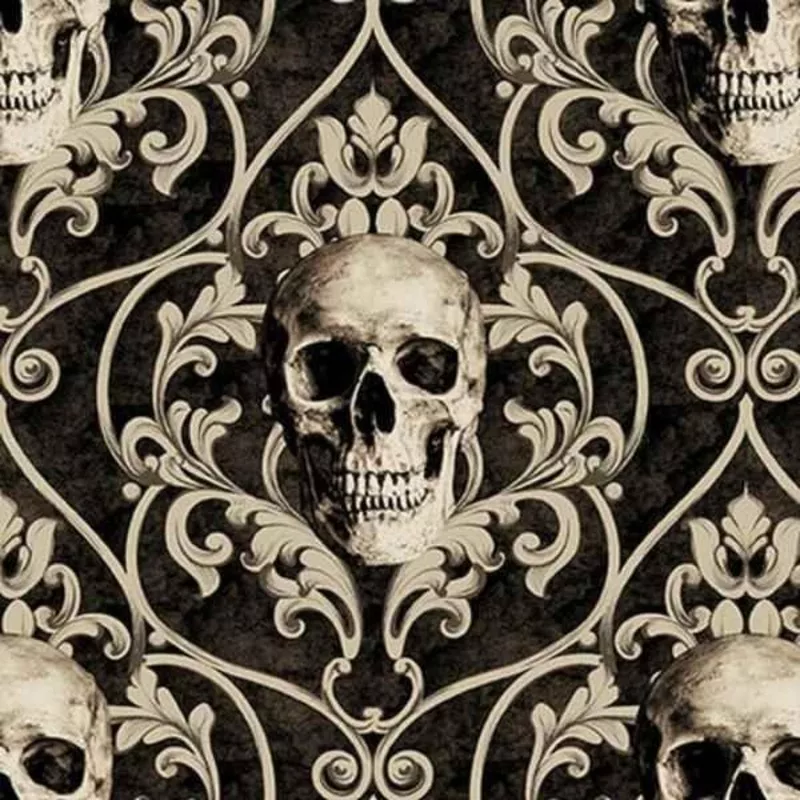 skull-damask-fabric-deja-boo-collection Skull Damask Fabric Deja Boo Collection