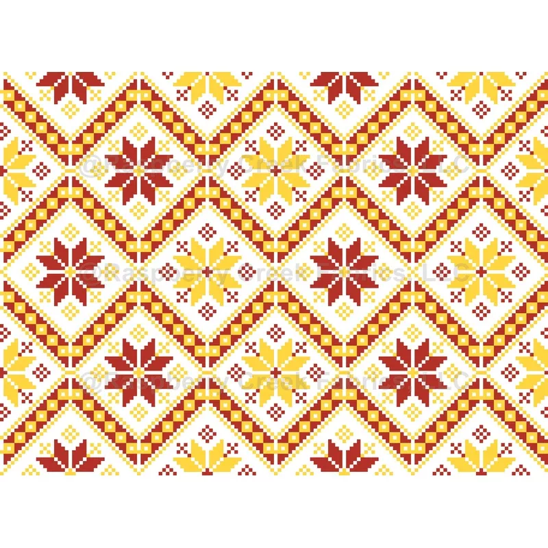 Slavic Embroidery, Balkans Traditional Ethnic Pattern, Red and Yellow