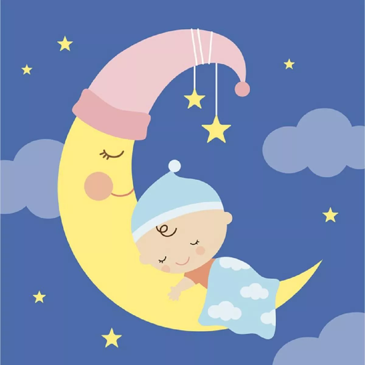 sleeping-baby-on-moon-fabric-panel-blue Sleeping Baby On Moon Fabric Panel – Blue