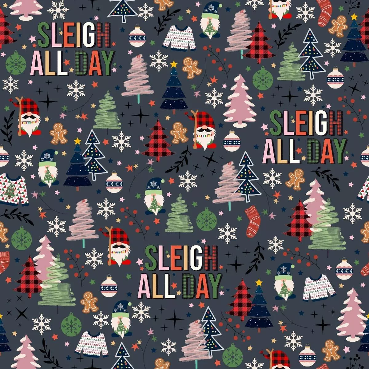 Sleigh All Day Grey Quilting Cotton Fabric