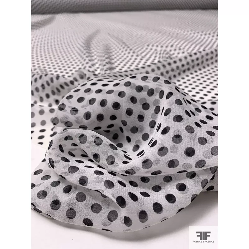 Small Polka Dot Printed Silk Chiffon – Black / White