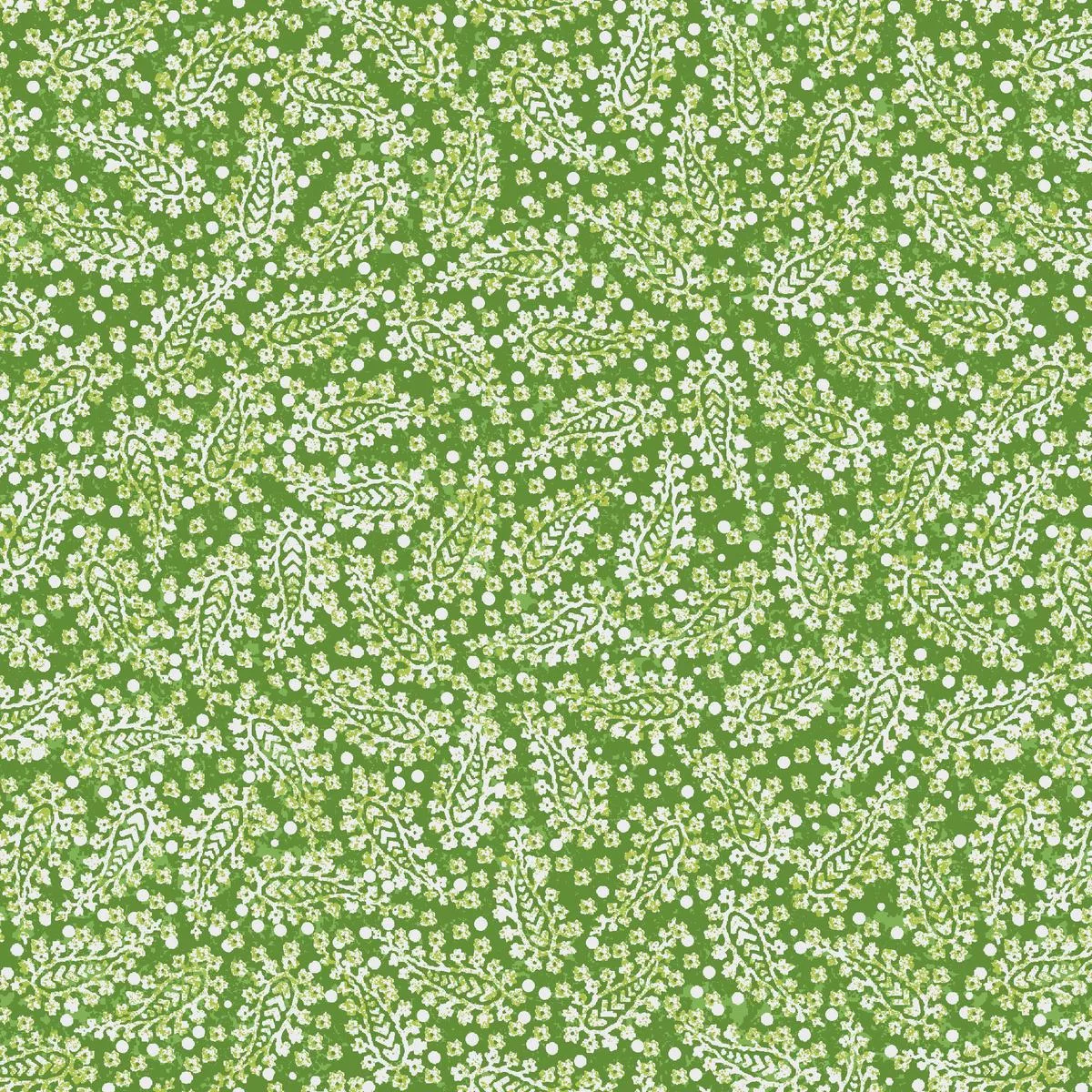 small-white-leaves-on-green-fabric Small White Leaves on Green Fabric