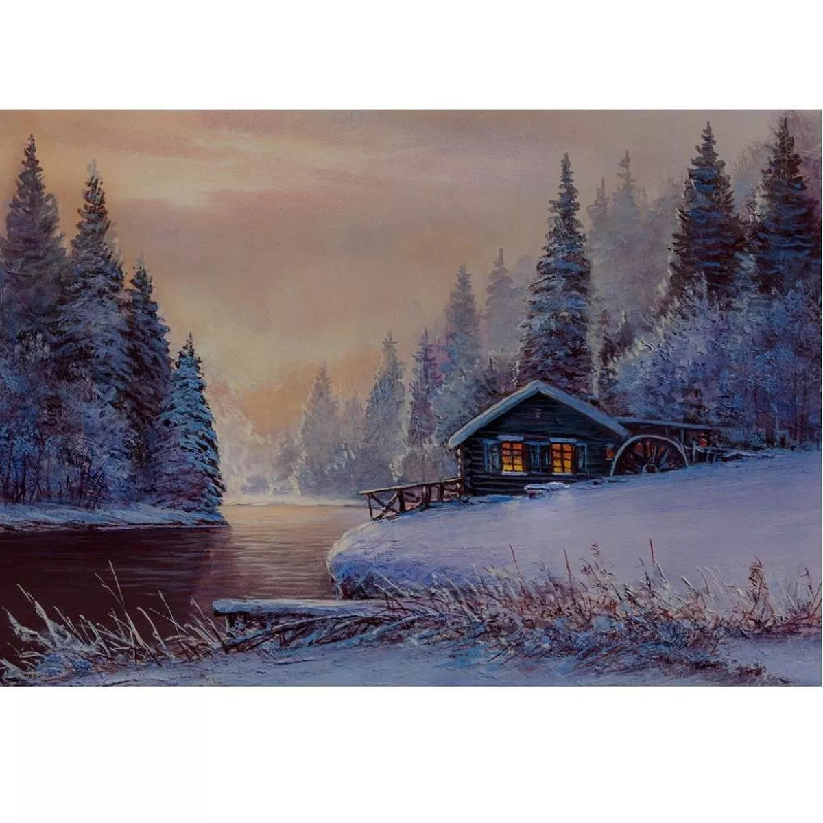 snow-covered-water-mill-fabric-panel Snow-Covered Water Mill Fabric Panel