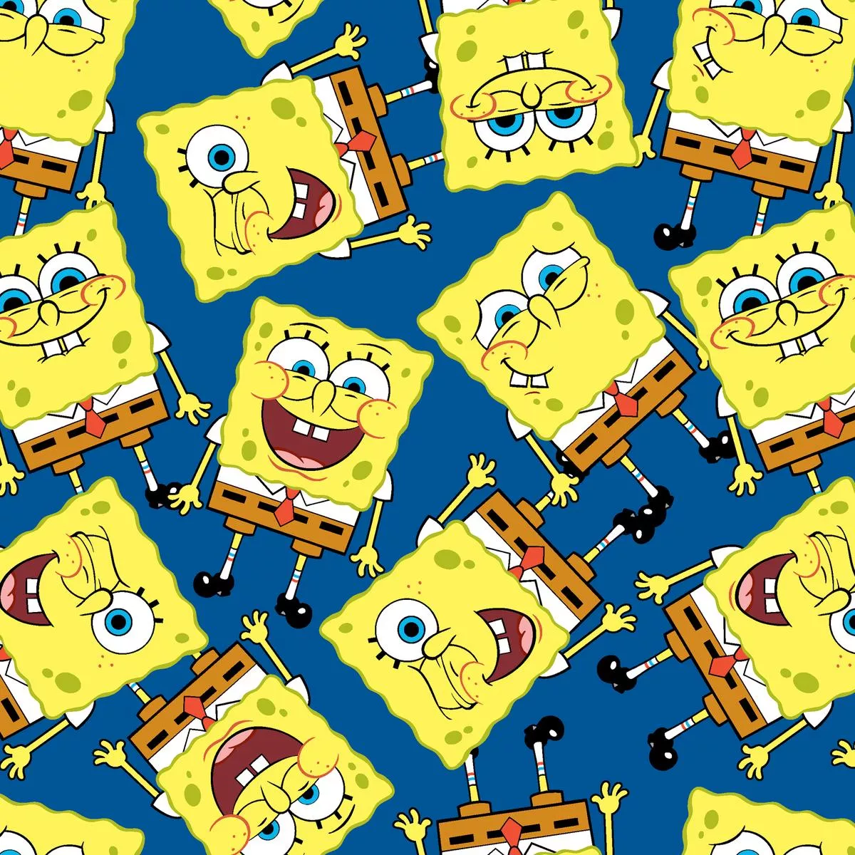 spongebob-expressions-toss-on-blue-fabric SpongeBob Expressions Toss on Blue Fabric