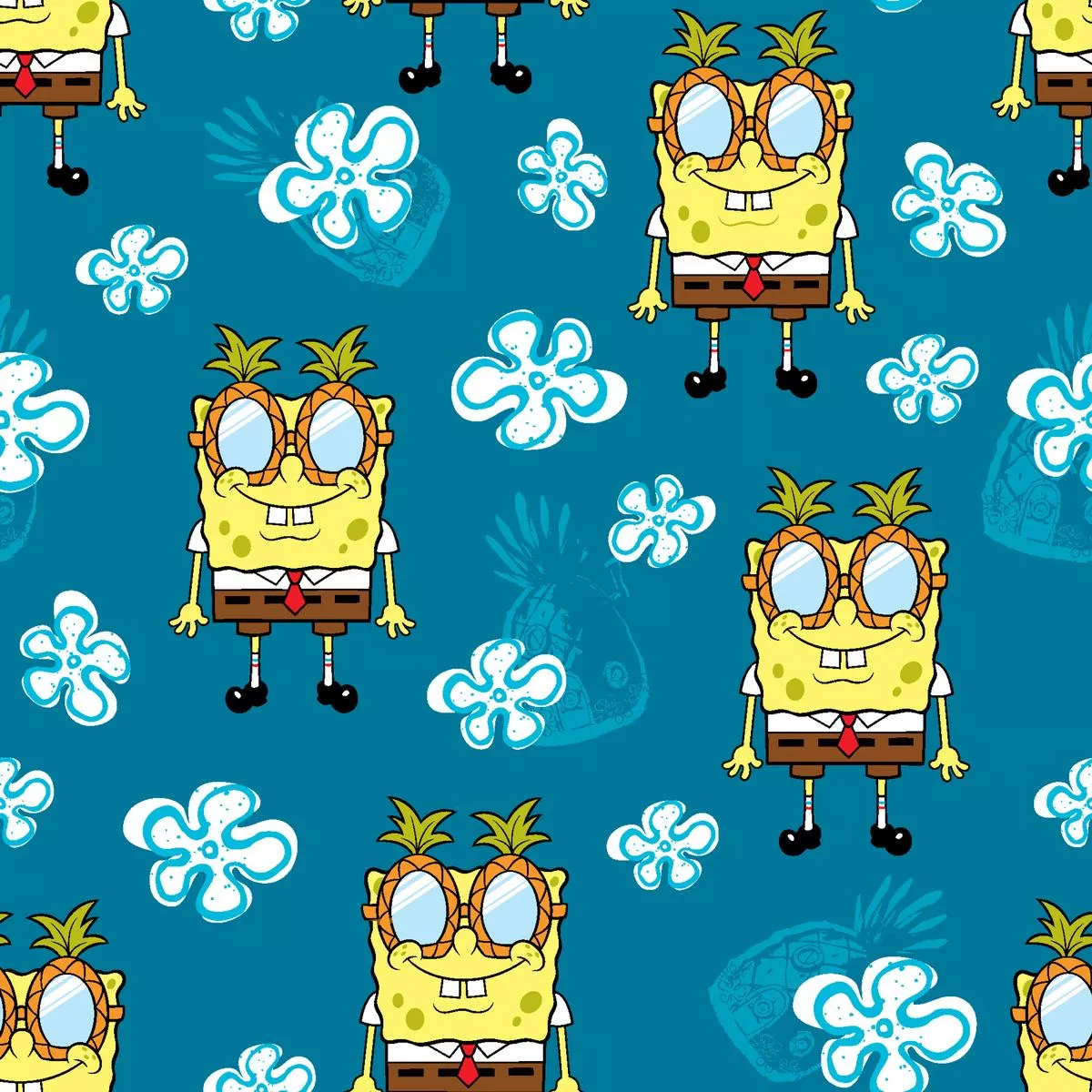 spongebob-pineapple-glasses-floral-sketch-fabric SpongeBob Pineapple Glasses Floral Sketch Fabric
