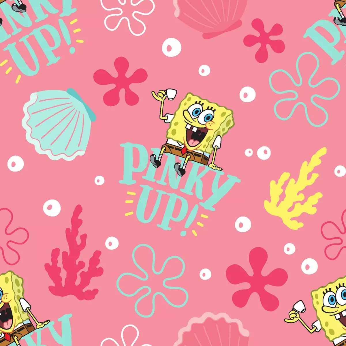 spongebob-pinky-up-on-pink-fabric SpongeBob Pinky Up on Pink Fabric