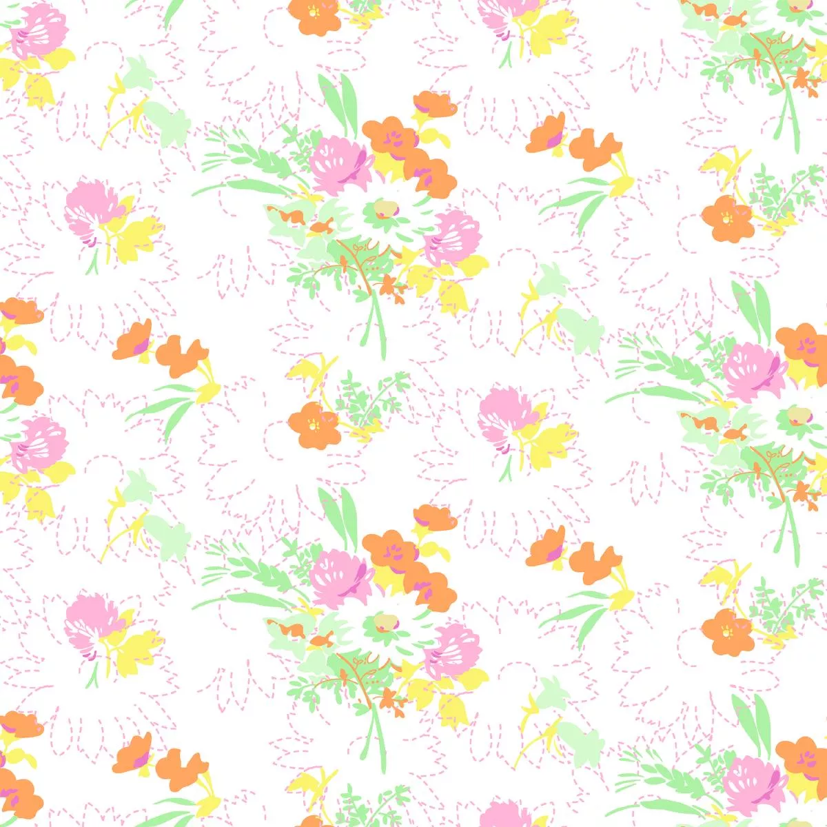 Spring Bouquet on Orange & Pink Fabric