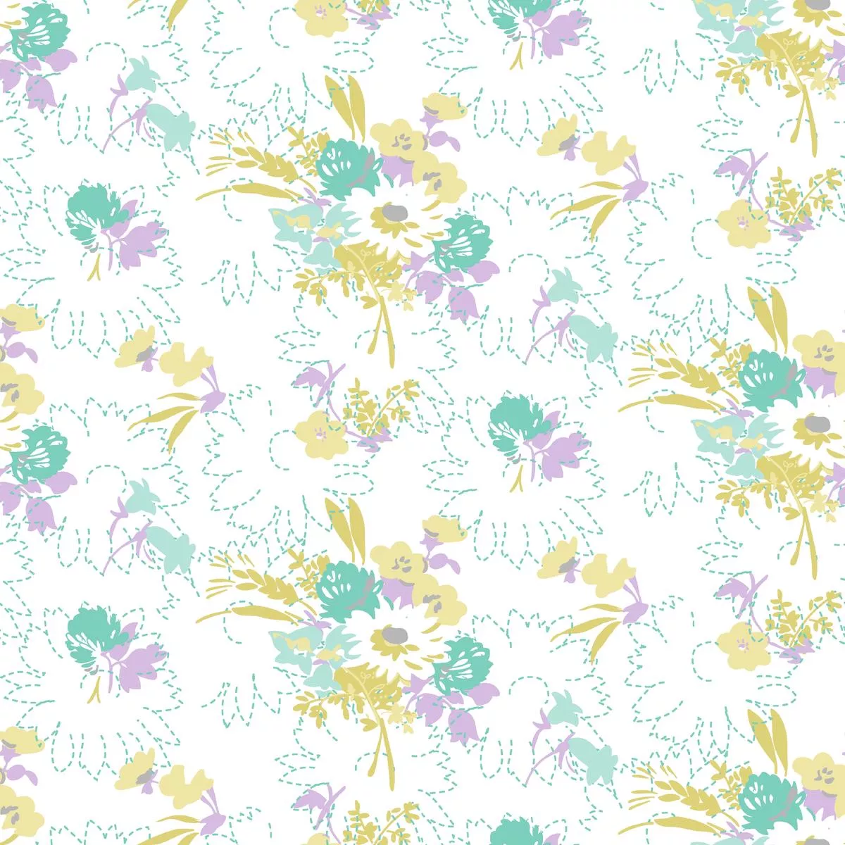 spring-bouquet-on-yellow-teal-fabric Spring Bouquet on Yellow & Teal Fabric