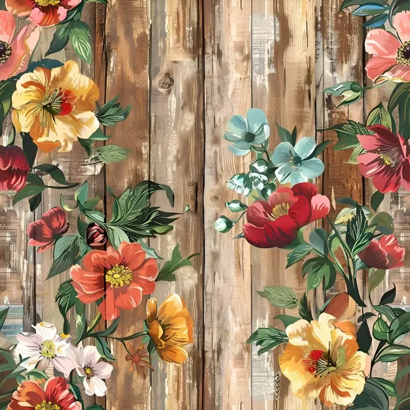 spring-floral-on-wood-planks-pattern-9-fabric Spring Floral on Wood Planks Pattern #9 Fabric