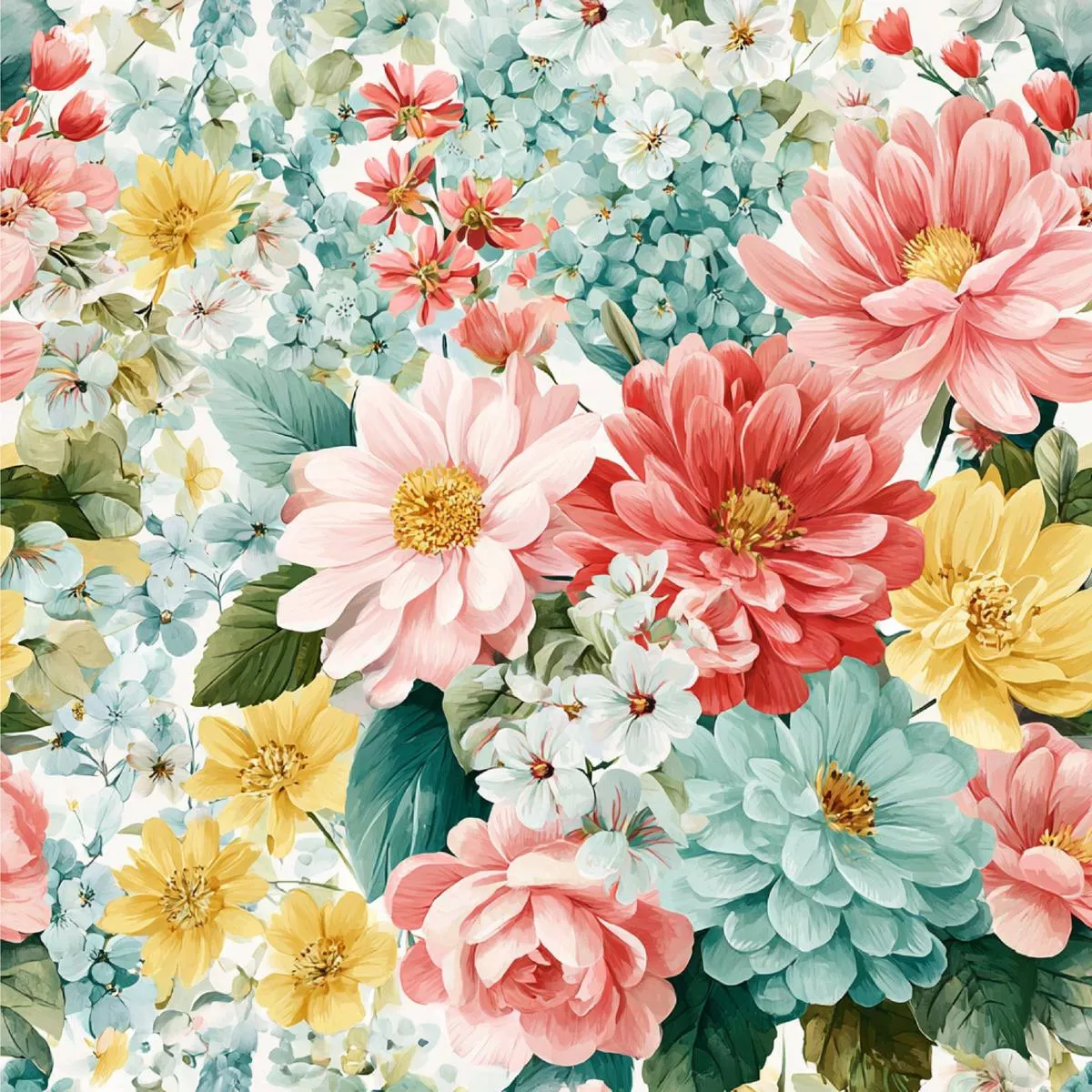 Spring Flower Decor Pattern 1 Quilting Cotton Fabric