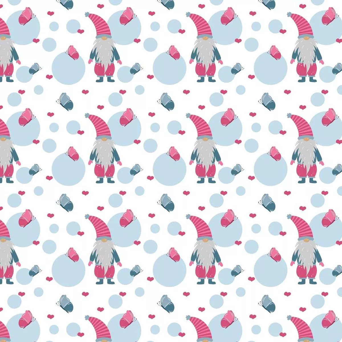 spring-gnomes-bubbles-fabric-white Spring Gnomes & Bubbles Fabric – White