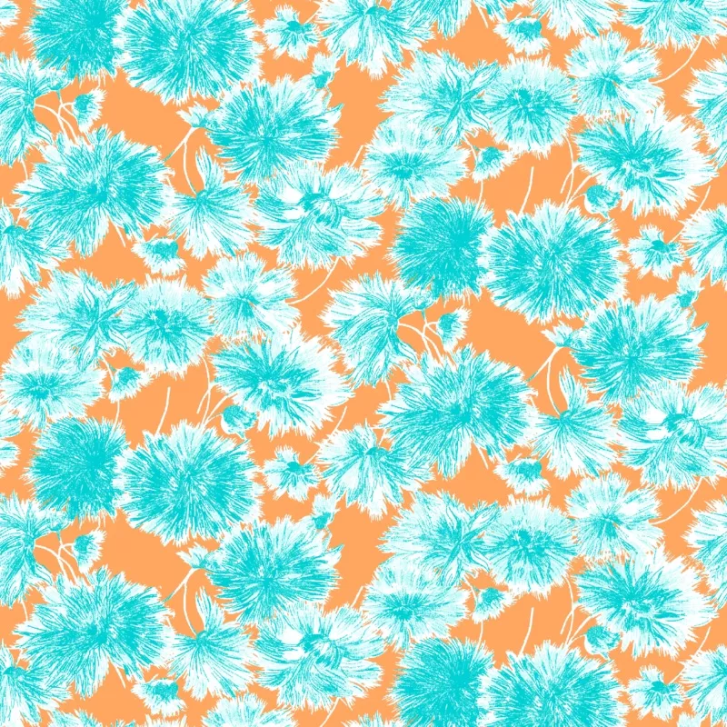 sprout-parade-on-turquoise-orange-fabric Sprout Parade on Turquoise & Orange Fabric