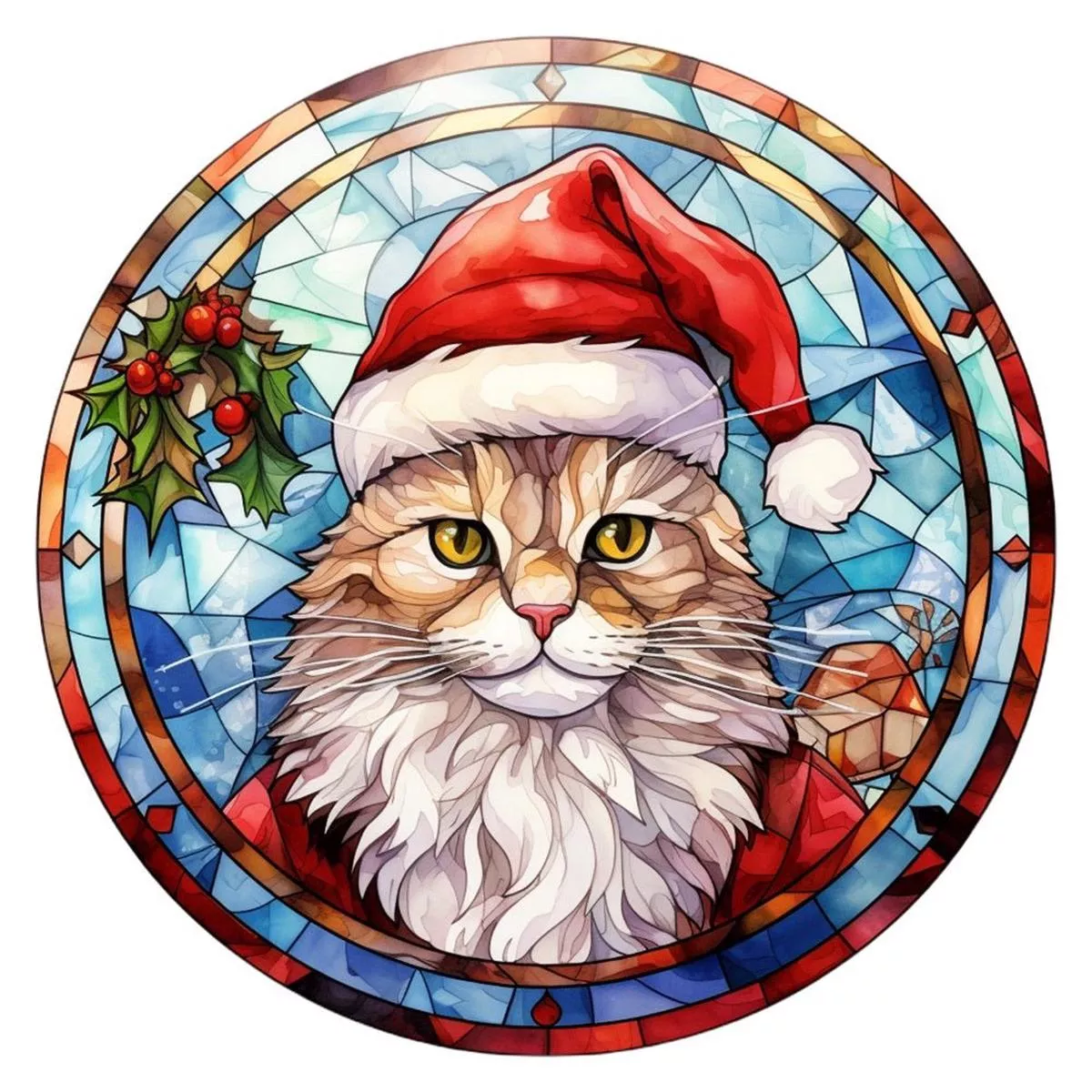 stained-glass-cat-4-fabric-panel Stained Glass Cat #4 Fabric Panel