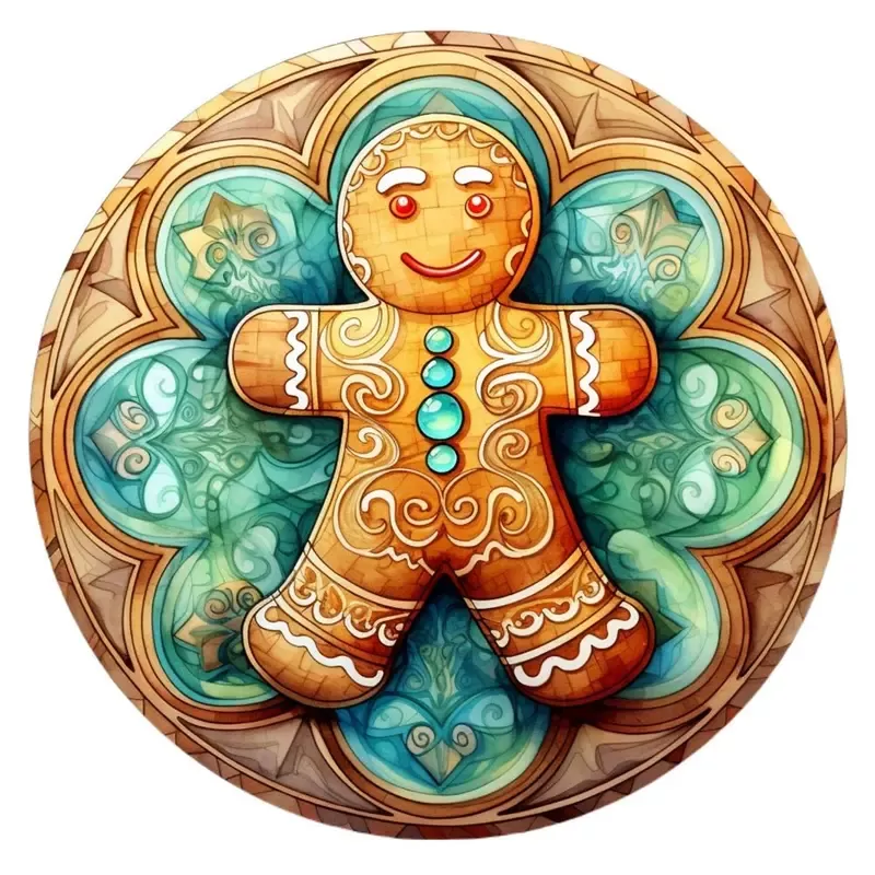 Stained Glass Gingerbread Man #4 Fabric Panel