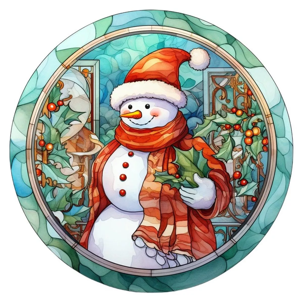 stained-glass-snowman-1-fabric-panel Stained Glass Snowman #1 Fabric Panel