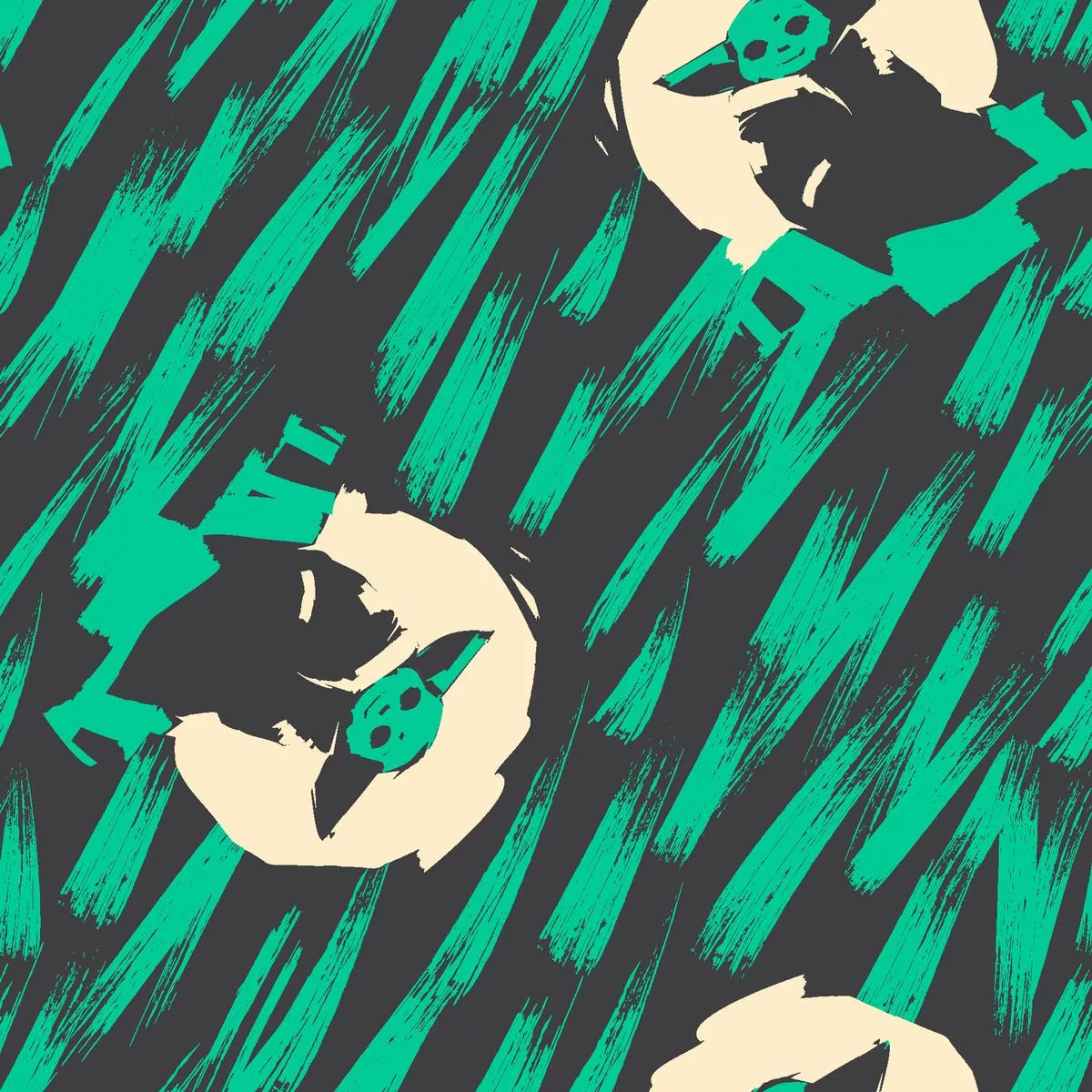 STAR WARS Grogu Badges on Green Fabric