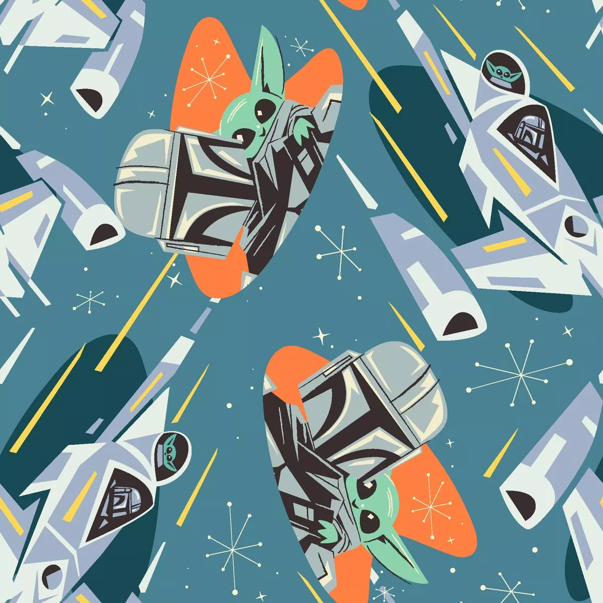 star-wars-mandalorian-grogu-space-on-teal STAR WARS Mandalorian and Grogu Space on Teal
