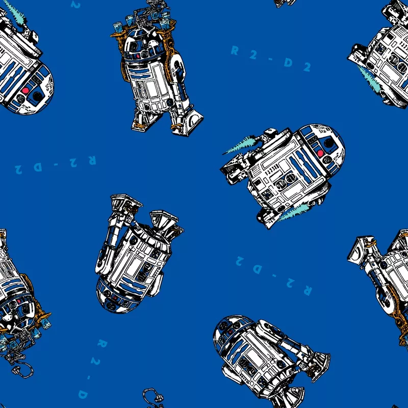 STAR WARS R2-D2 Droids on Blue Fabric