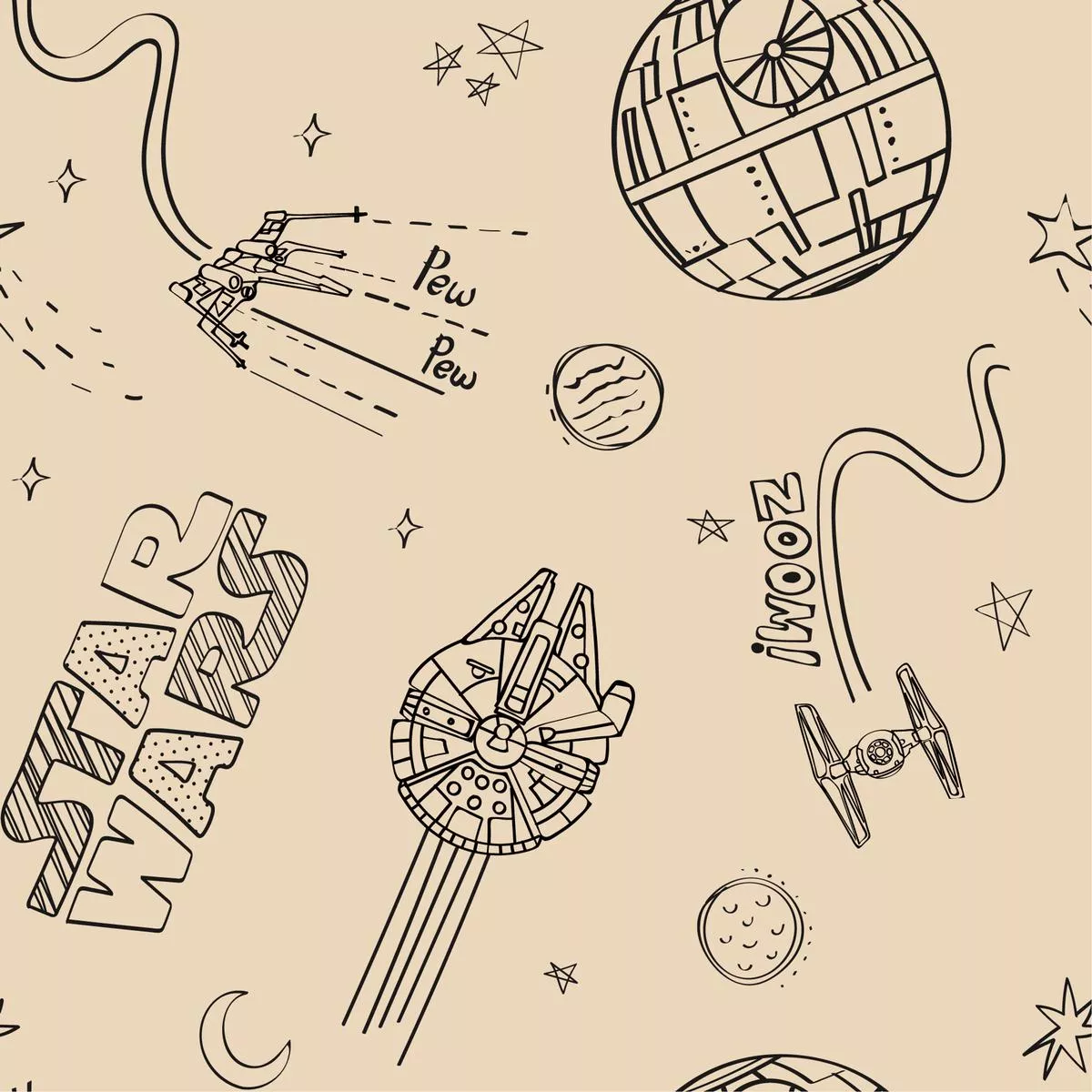 star-wars-sketches-on-beige-background STAR WARS Sketches on Beige Background