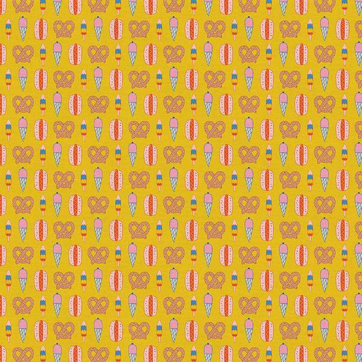 step-right-up-snack-pops-mustard-paintbrush-studio-cotton-fabrics Step Right Up – Snack Pops Mustard – Paintbrush Studio Cotton Fabrics