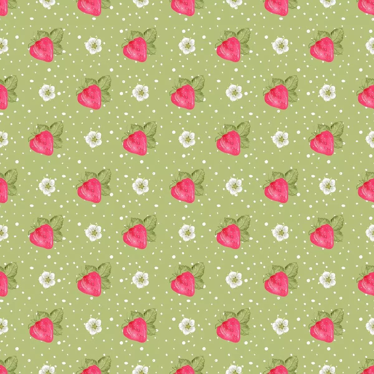 strawberries-on-dots-fabric-green Strawberries on Dots Fabric – Green