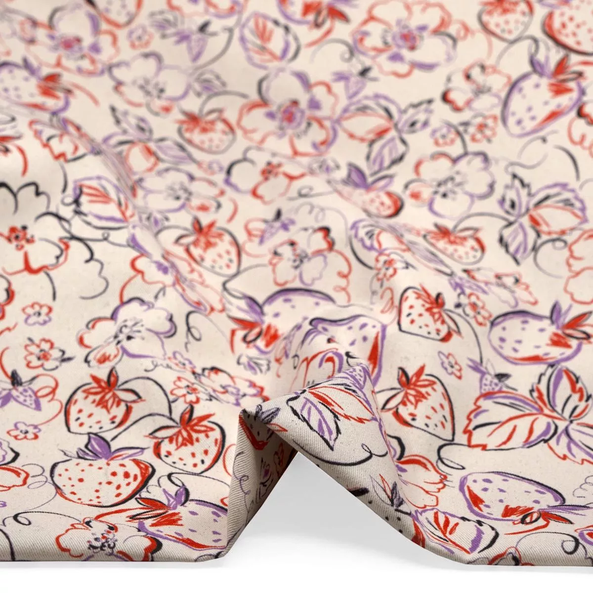 strawberry-dreams-printed-cotton-twill-natural-multi Strawberry Dreams Printed Cotton Twill – Natural/Multi
